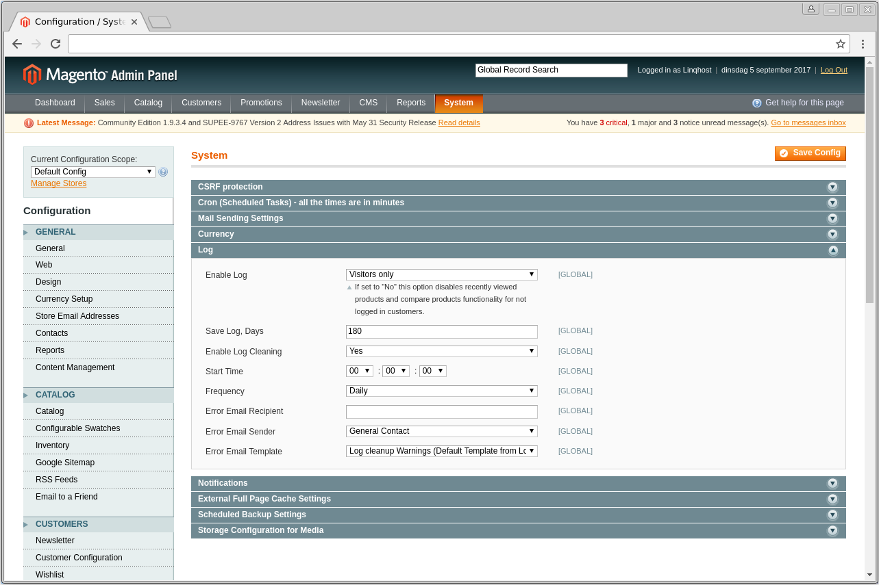 Magento1 log settings